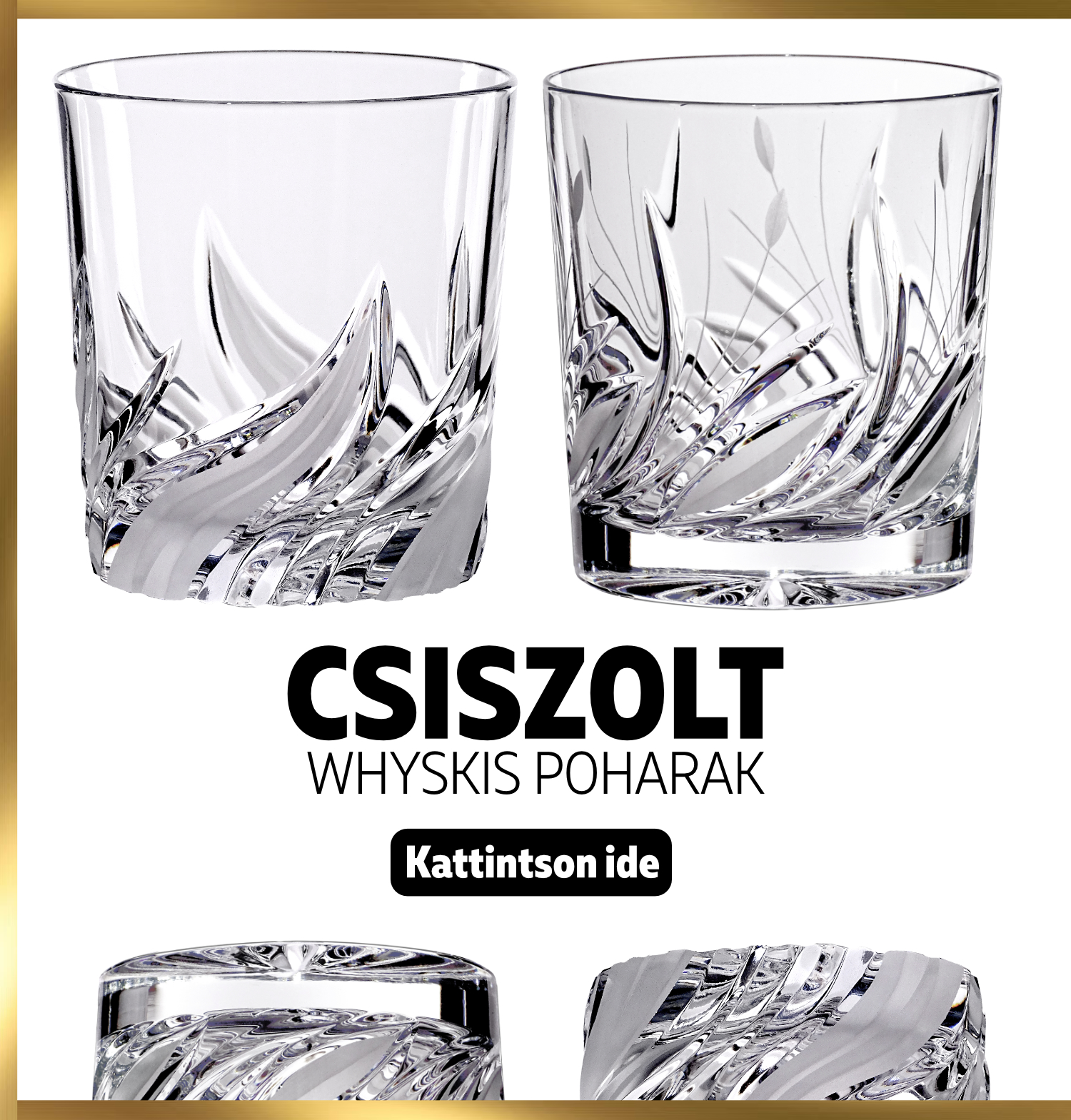 Csiszolt kristály whiskys pohár